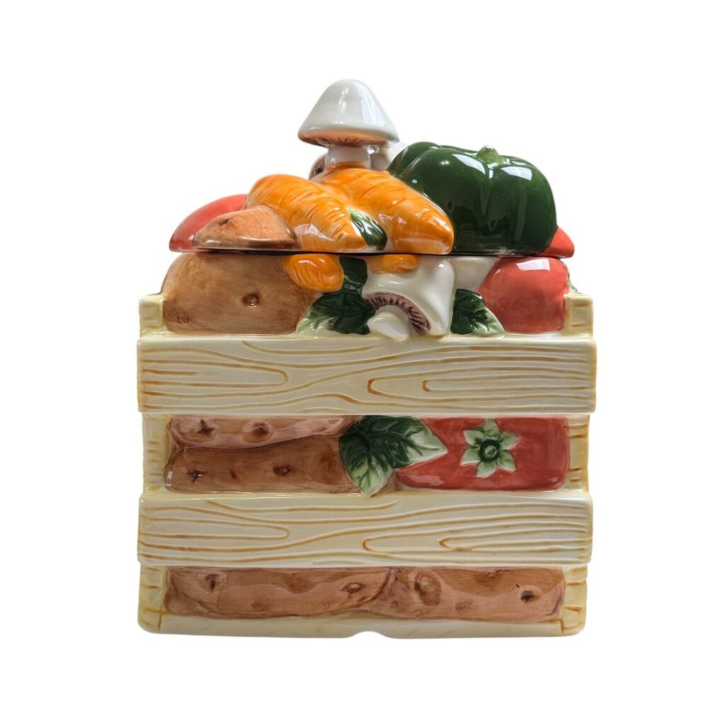 1996 Vintage Collectible Treasure Craft Cookie Jar Vegetable Crate 11" Height - Picture 6 of 12